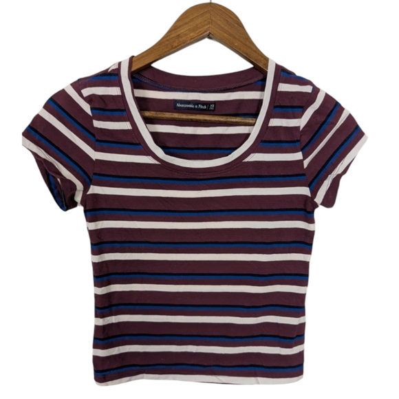 Abercrombie & Fitch Tops - Abercrombie & Fitch Cotton Blend Stripe Cropped Tee Shirt